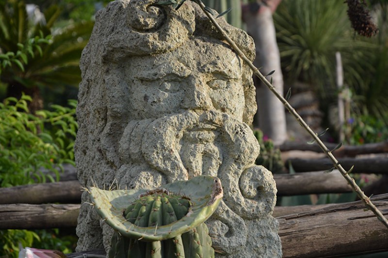 Statua di arcaica divinità maschile e un piccolo cactus col sombrero / Photo©Silvana Matozza