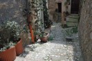 vasi da fiori lungo un viottolo nell'antico borgo di Amelia