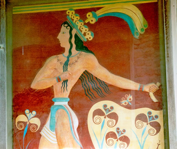 L'affresco del Principe dei Gigli, nei Propilei Meridionali. Knossos Palace